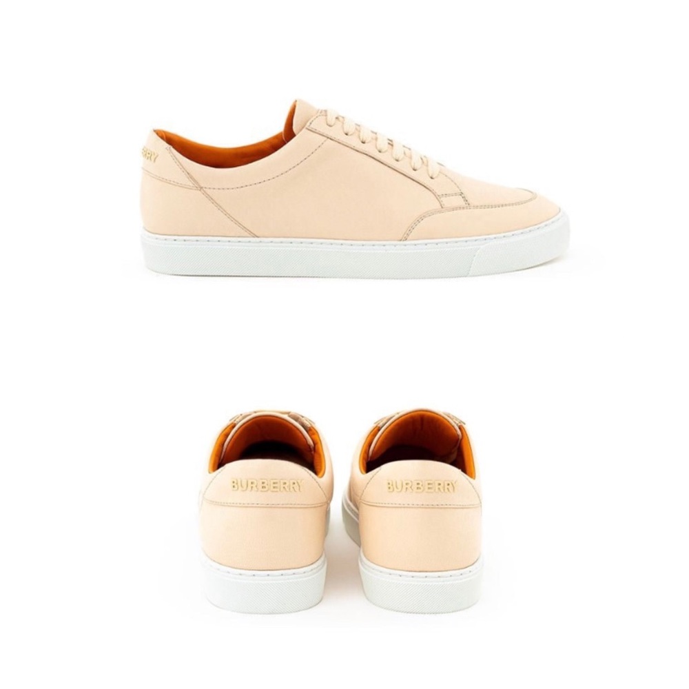 $540 Burberry Powder Cream Leather Low Top Lace Up Sneakers Size 8.5/38.5 - Picture 2 of 13